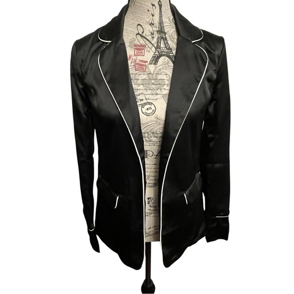 Love By Design Jackets & Blazers - Love By Design Black Satin Blazer with White Trim